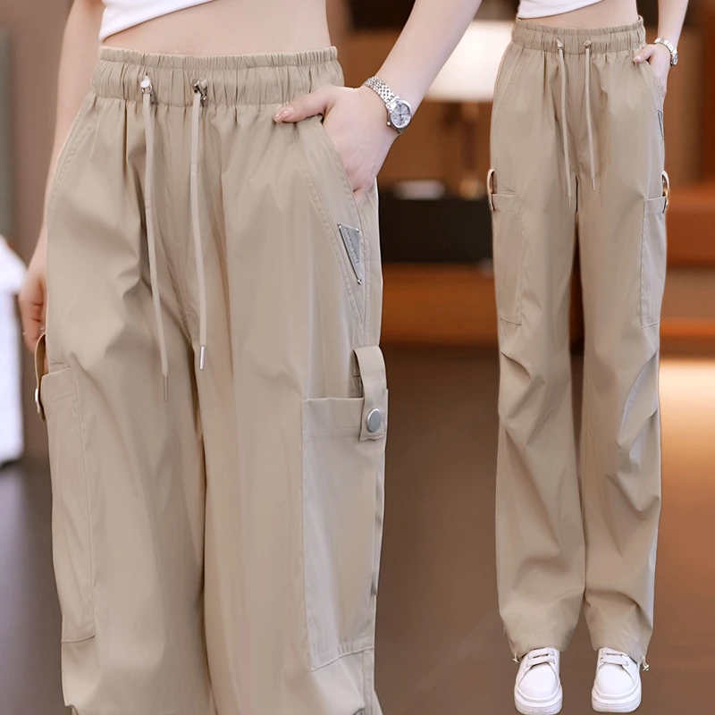 工装裤女2025秋季新款高腰显瘦抗紫外线防晒休闲阔腿裤束脚直筒裤