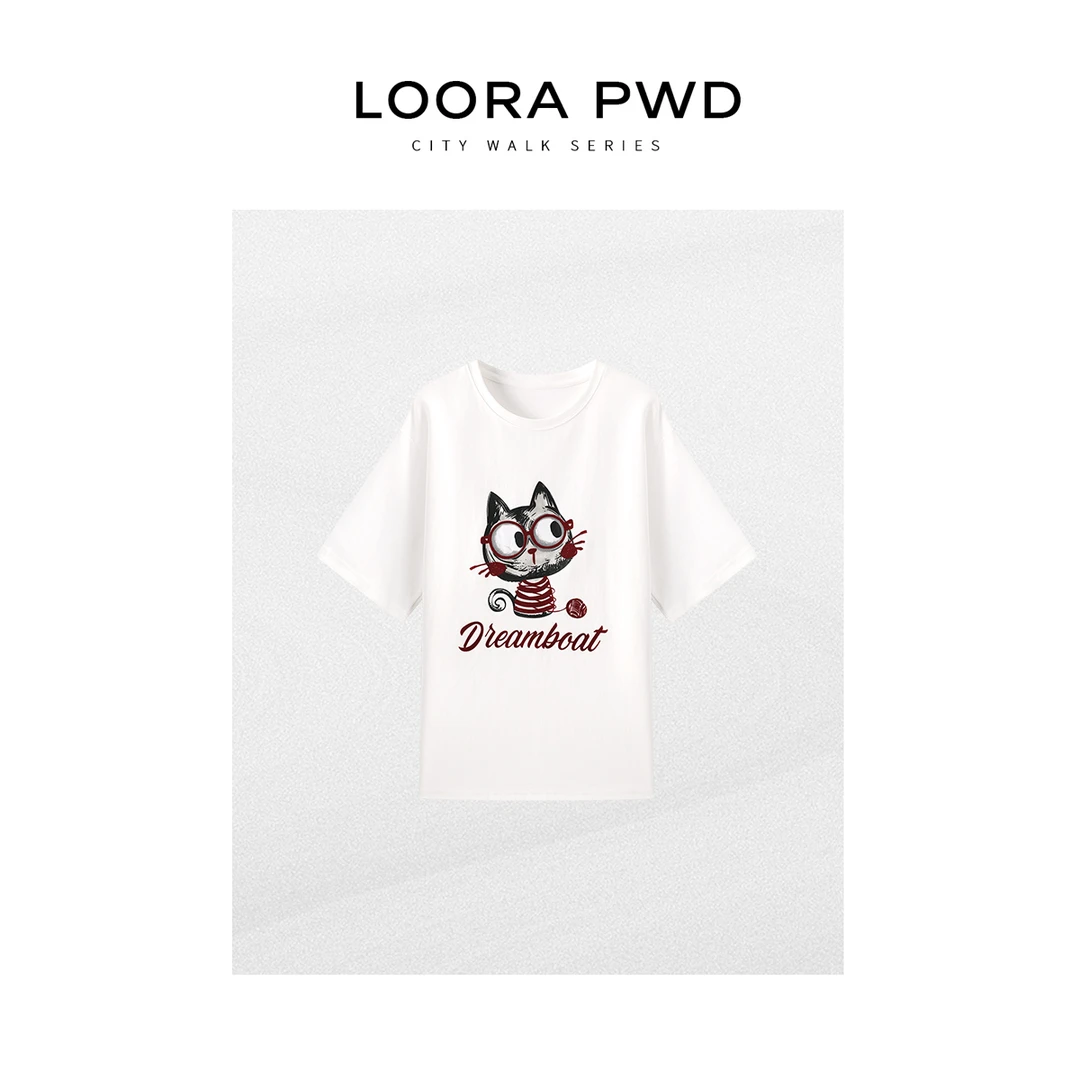 LOORAPWD/罗拉密码 全新小猫印花经典百搭休闲T恤25CJBZ0034N