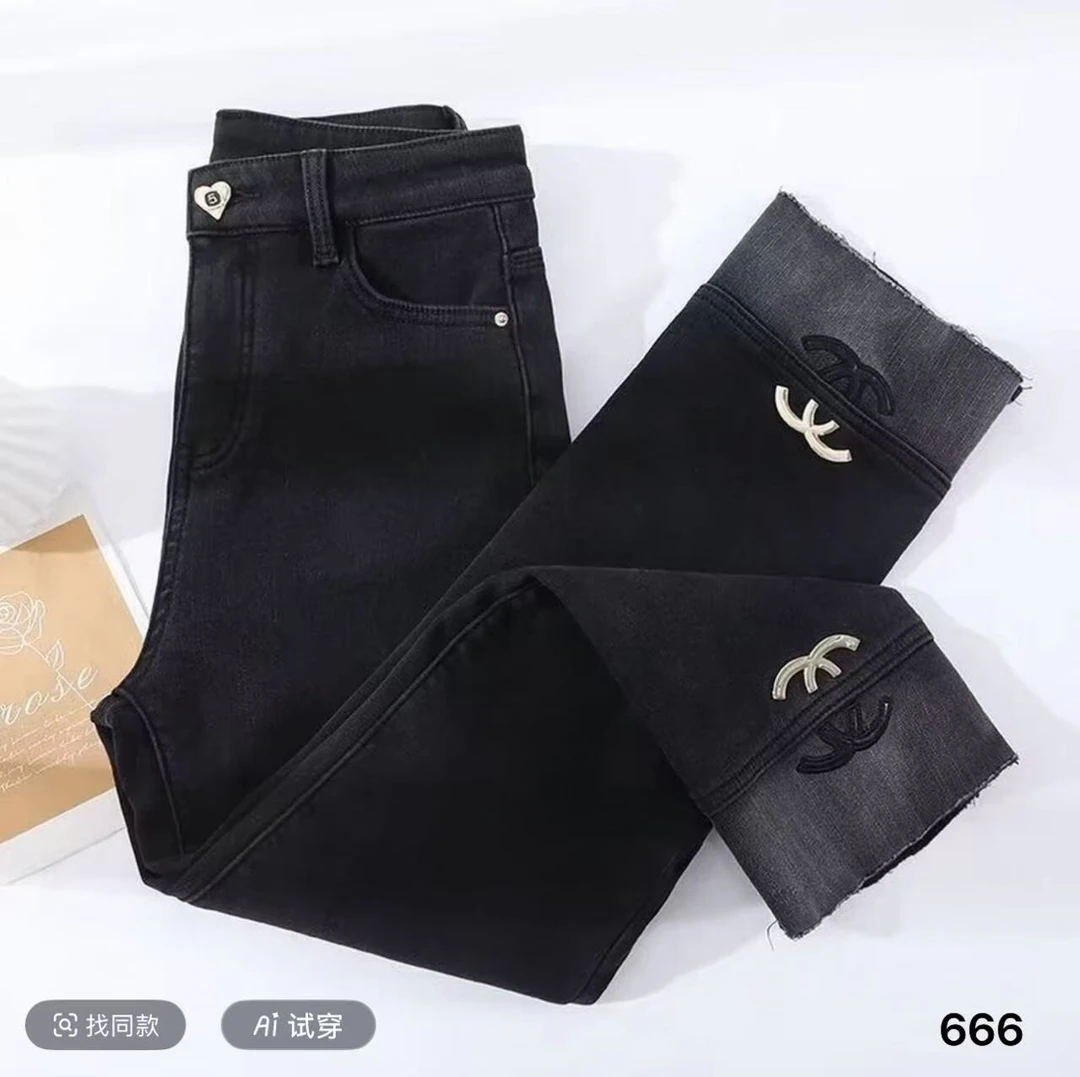 2微弹中腰九分裤拉链直筒型牛仔裤小脚裤裤子加绒加厚