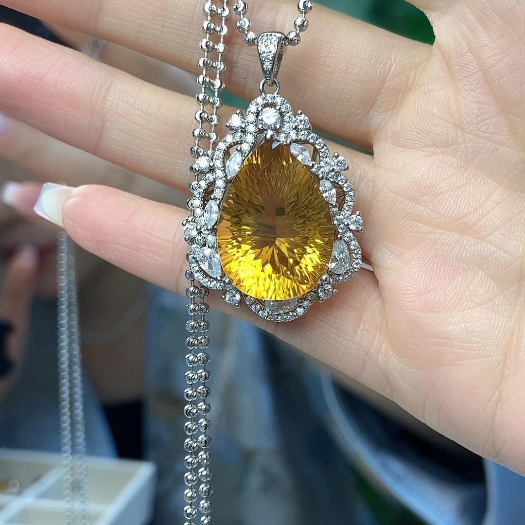 黄晶项链，银S925镶嵌