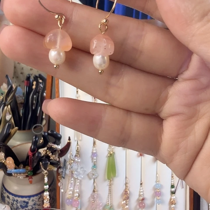 黄铜其他（人造材质）无非金属蘑菇耳环