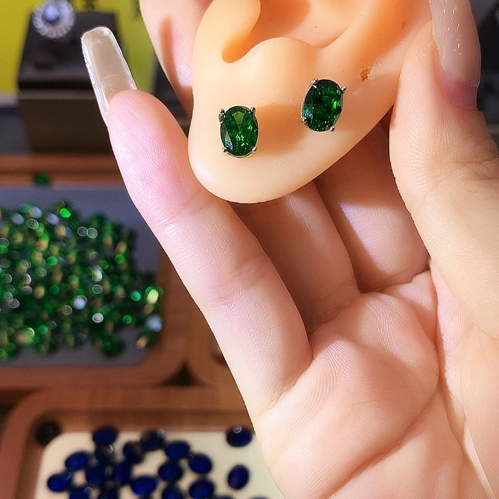 碧玺耳饰银S925镶嵌