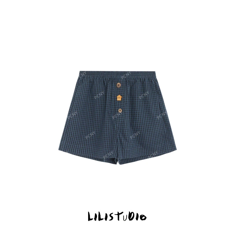 PCNY「格纹秘语」不理理夏季新款小众女装高级感百搭宽松休闲短裤女