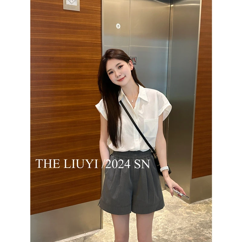 【LIUYI】通勤衬衫~夏季简约V领衬衫上衣46222