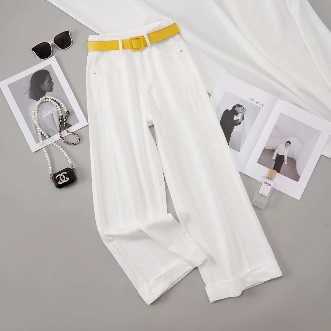 2025年夏季九分直筒牛仔裤女高腰宽松垂感阔腿裤女9910