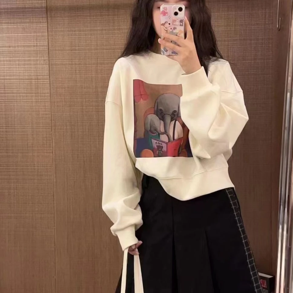 L289港风chic卫衣女秋季2024秋冬新款套头百搭休闲显瘦宽松上衣