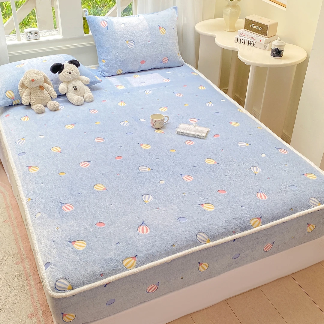 A类冬季加绒保暖双面绒牛奶绒床笠单件珊瑚绒床罩加厚床套罩夹棉