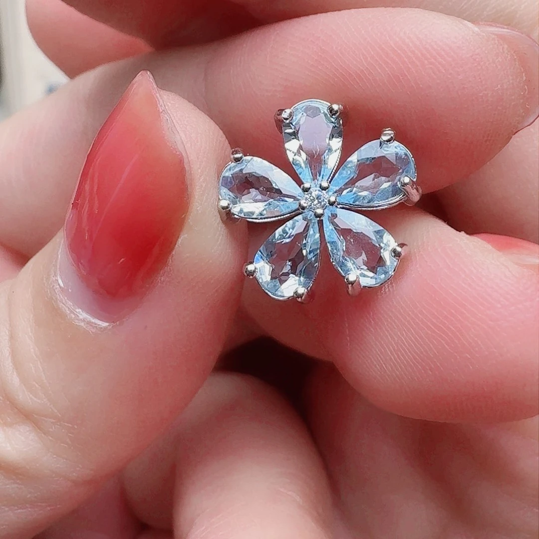 海蓝宝石耳坠银S925镶嵌耳钉