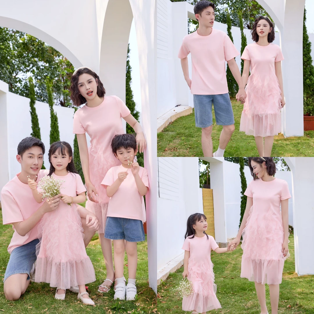 【小丸子】一家三四口圆领网纱公主连衣裙母女装洋气显瘦亲子装裙子