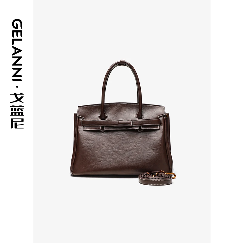 GELANNI复古植鞣软铂金包GLN241054P咖色