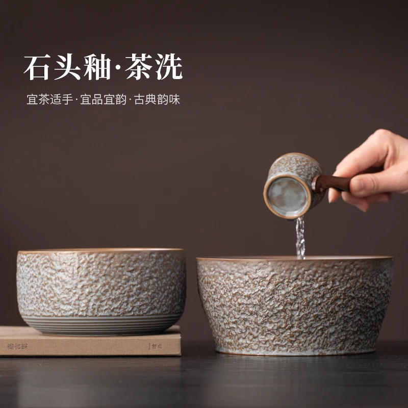 陶福气 高档新款陶瓷功夫茶具配件建水茶洗杯洗 家用茶水桶茶渣缸
