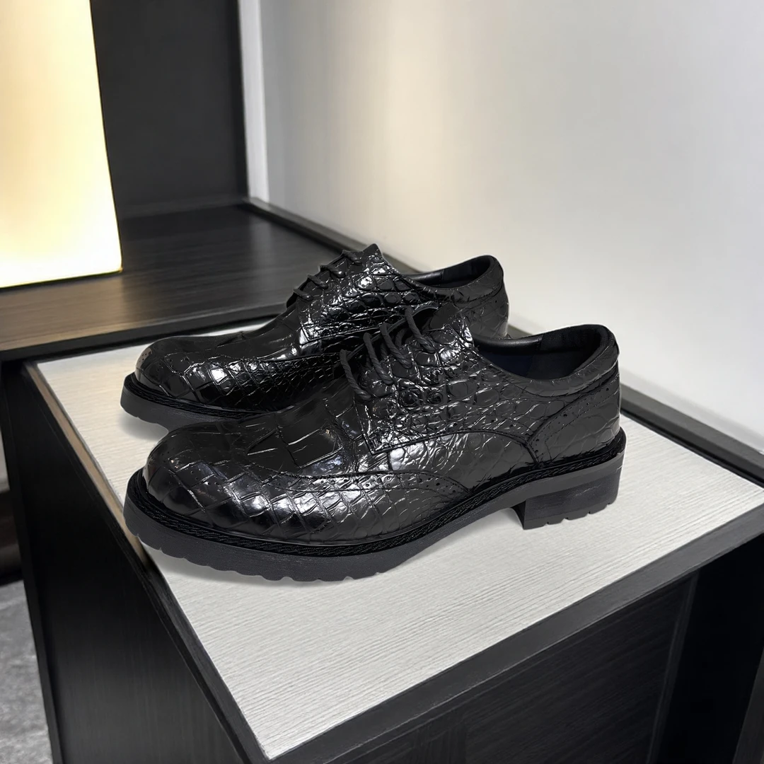 真鳄鱼皮制作-男士商务休闲正装布洛克大头皮鞋