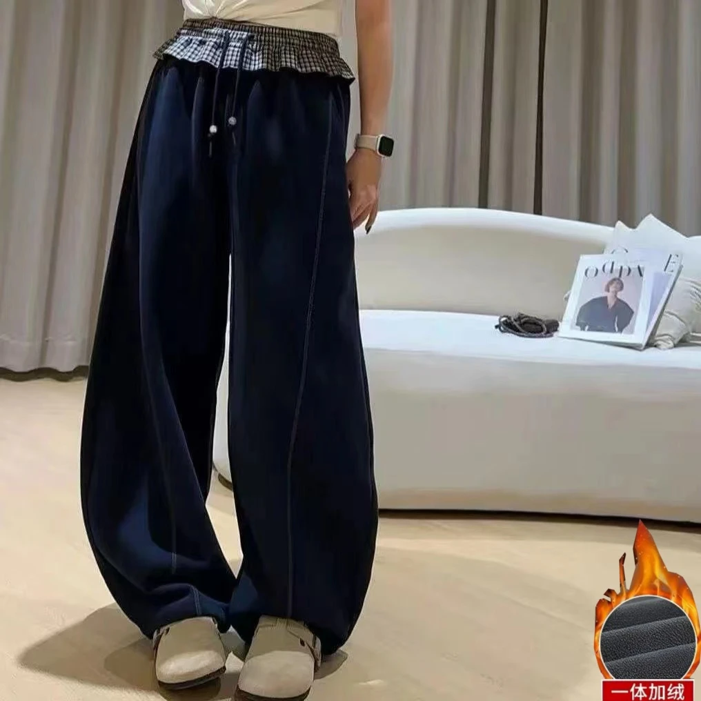 【2025新款】女童秋冬款格子花边加绒弯刀裤舒适休闲韩版一体绒