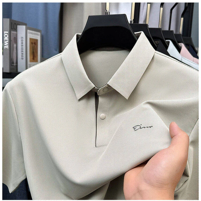 夏季冰丝薄款Polo衫男士冰丝锦氨弹力翻领POLO衫男士商务夏装短袖