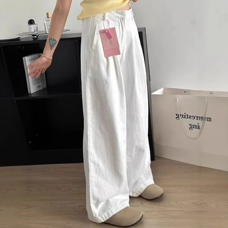 白色高腰显瘦女直筒牛仔裤夏季薄款梨形身材设计感宽松垂感拖地裤