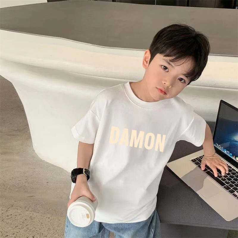 童装夏季儿童男童中大童宽松洋气短袖T恤纯棉半袖男孩印花帅气