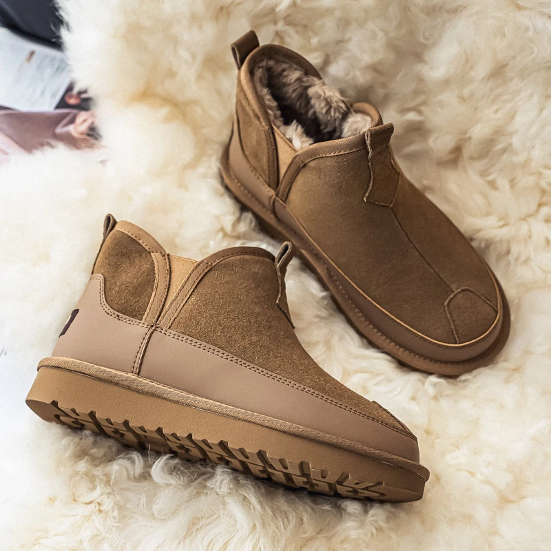 雪地靴男士冬季新款加绒加厚懒人一脚蹬东北大棉鞋保暖面包鞋高帮