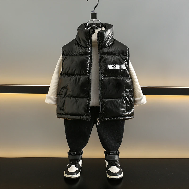 秋冬新款儿童立领棉马甲亮面免洗男童女童加厚背心宝外穿马甲反季