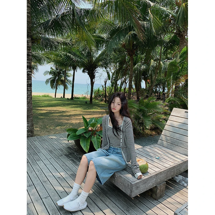 张贝贝 蓝岛幻想 100棉 复古做旧五分牛仔裤