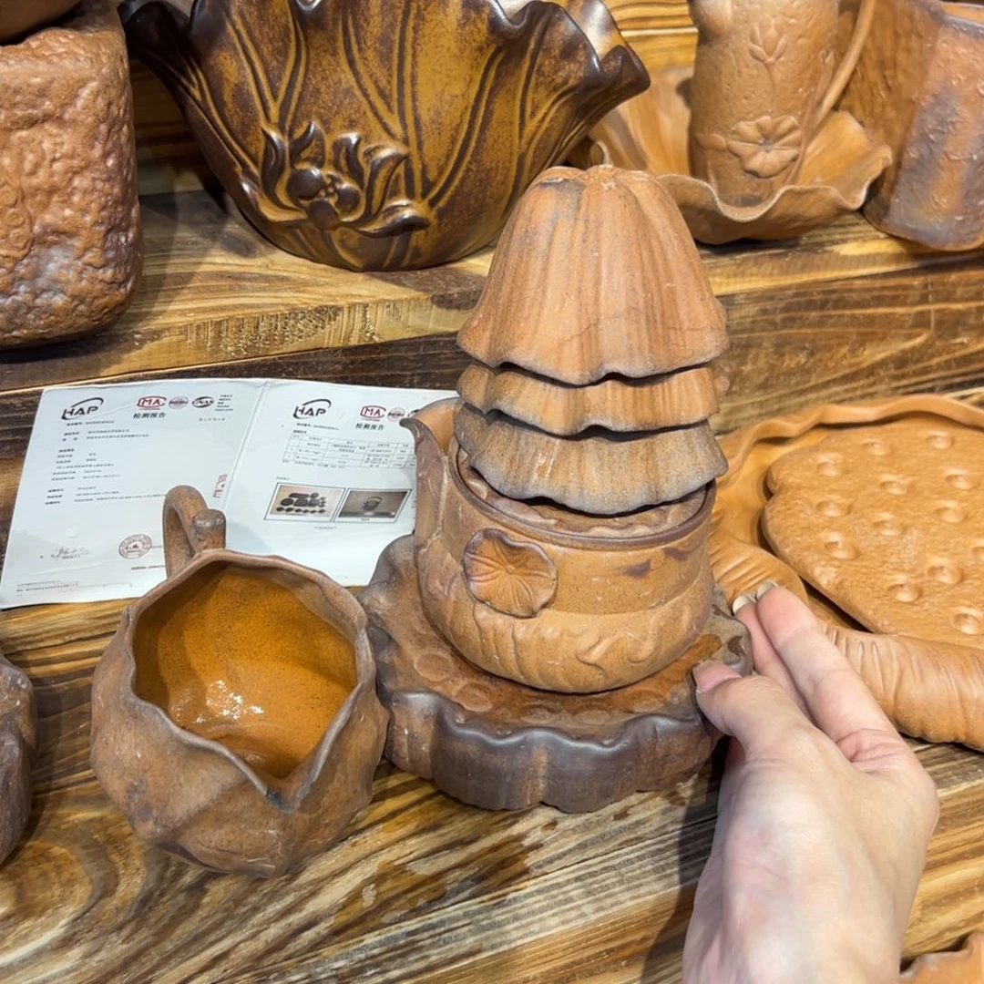 裸烧粗陶老岩泥茶具茶壶