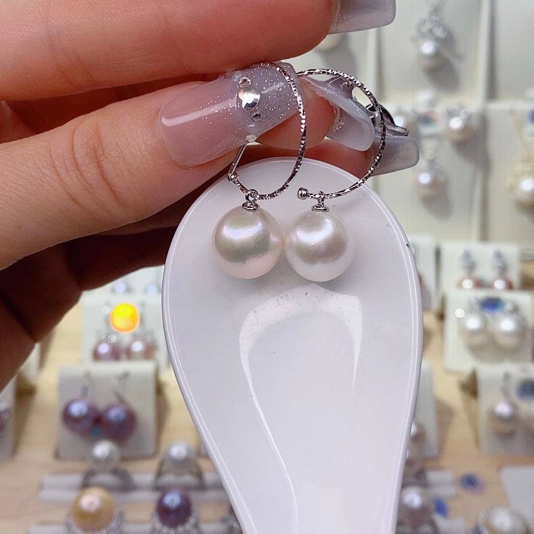 银S925镶嵌淡水珍珠耳饰