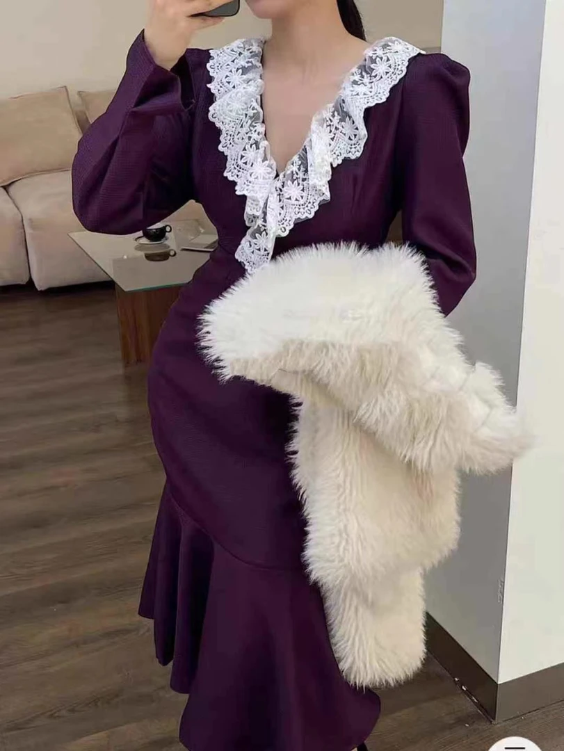 特价清连衣裙鱼尾裙法式复古长裙礼服秋冬气质网红