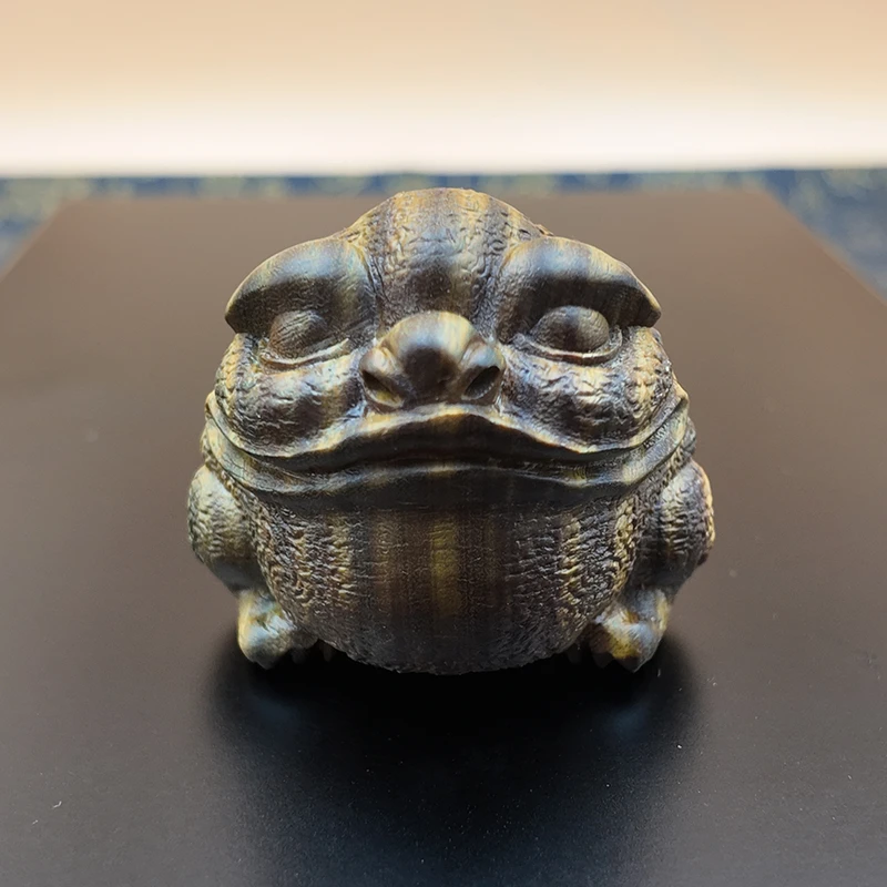 天然绿檀木雕刻大嘴蟾蜍摆件随身盘玩把玩件工艺品汽车挂件装饰品