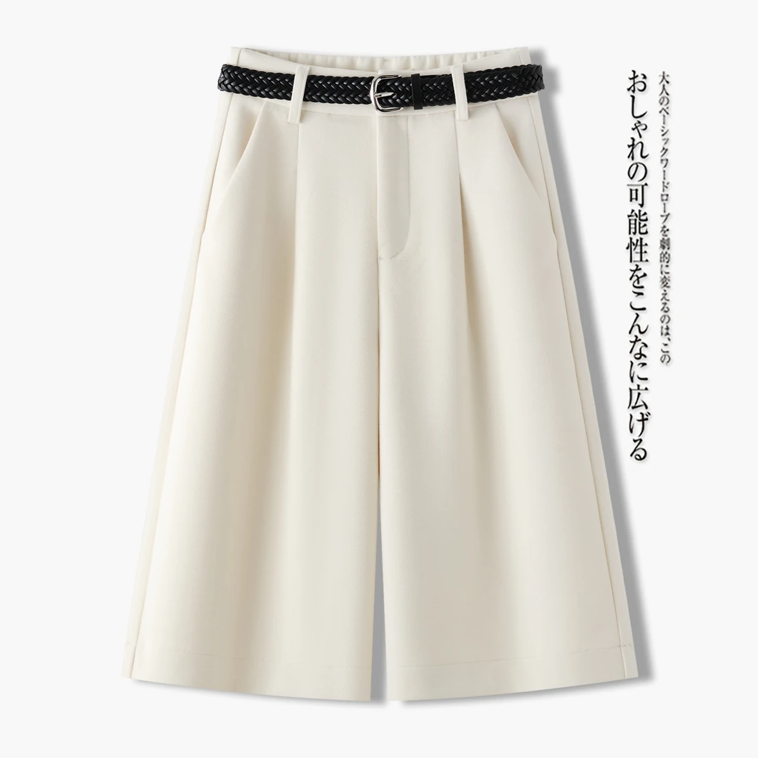 米白色加厚羊绒裤女秋冬超好看冬裤六分羊毛呢直筒裤小个子五分裤