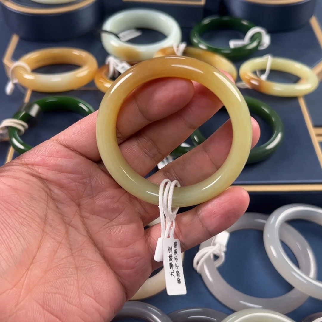 和田玉未镶嵌手镯黄口带糖手镯C0069-54