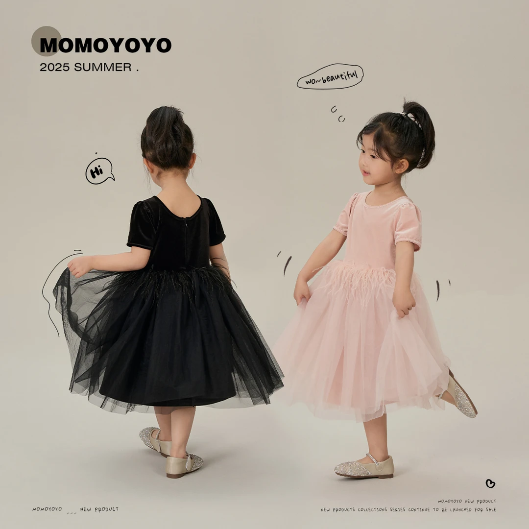 辰辰妈【小天鹅】夏季女童时尚百搭休闲裙子丝绒网纱连衣裙 7863X