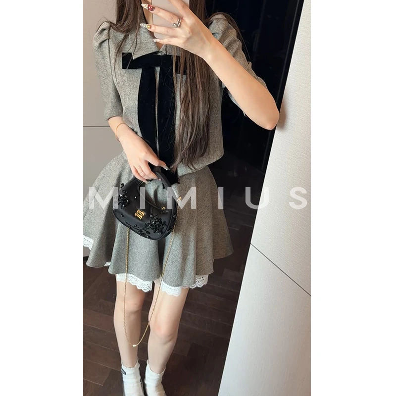 【mimius】U 26早春蝴蝶结翻领短袖外套+拼接伞裙裤汉服 G12207