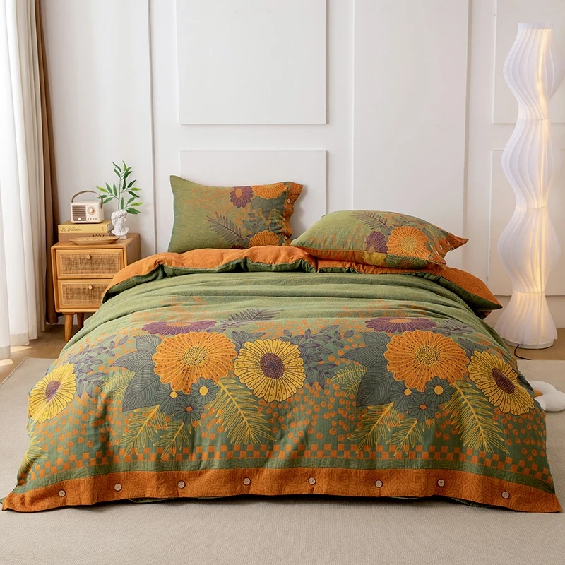 【万花园—四件套】全棉色织双层纱A类四件套