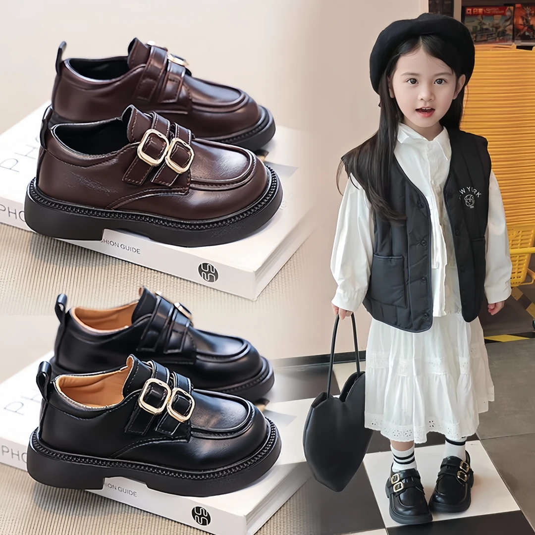 男女童皮鞋糕糕毛2025新款儿童鞋子女孩公主鞋黑色乐福鞋女宝软底