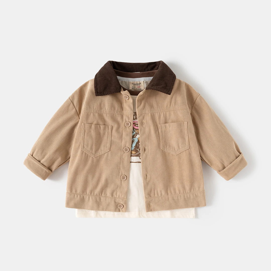 男女童外套美拉德2025秋季简约复古童装小学生灯芯绒翻领小风衣