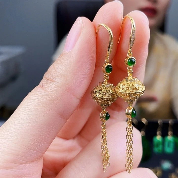 翡翠耳饰银S925镶嵌饰品