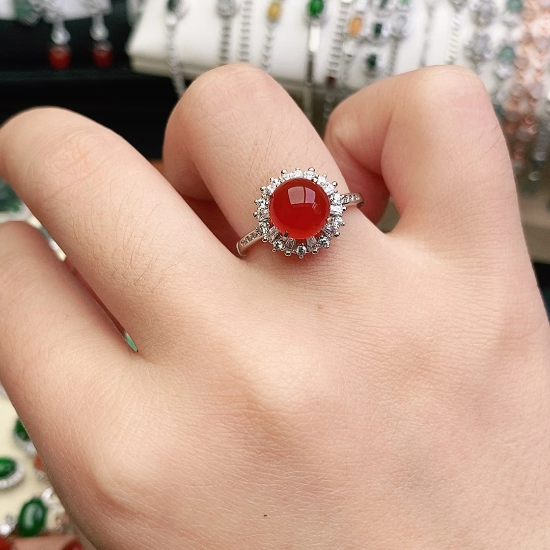 玛瑙/玉髓戒指银S925镶嵌戒指