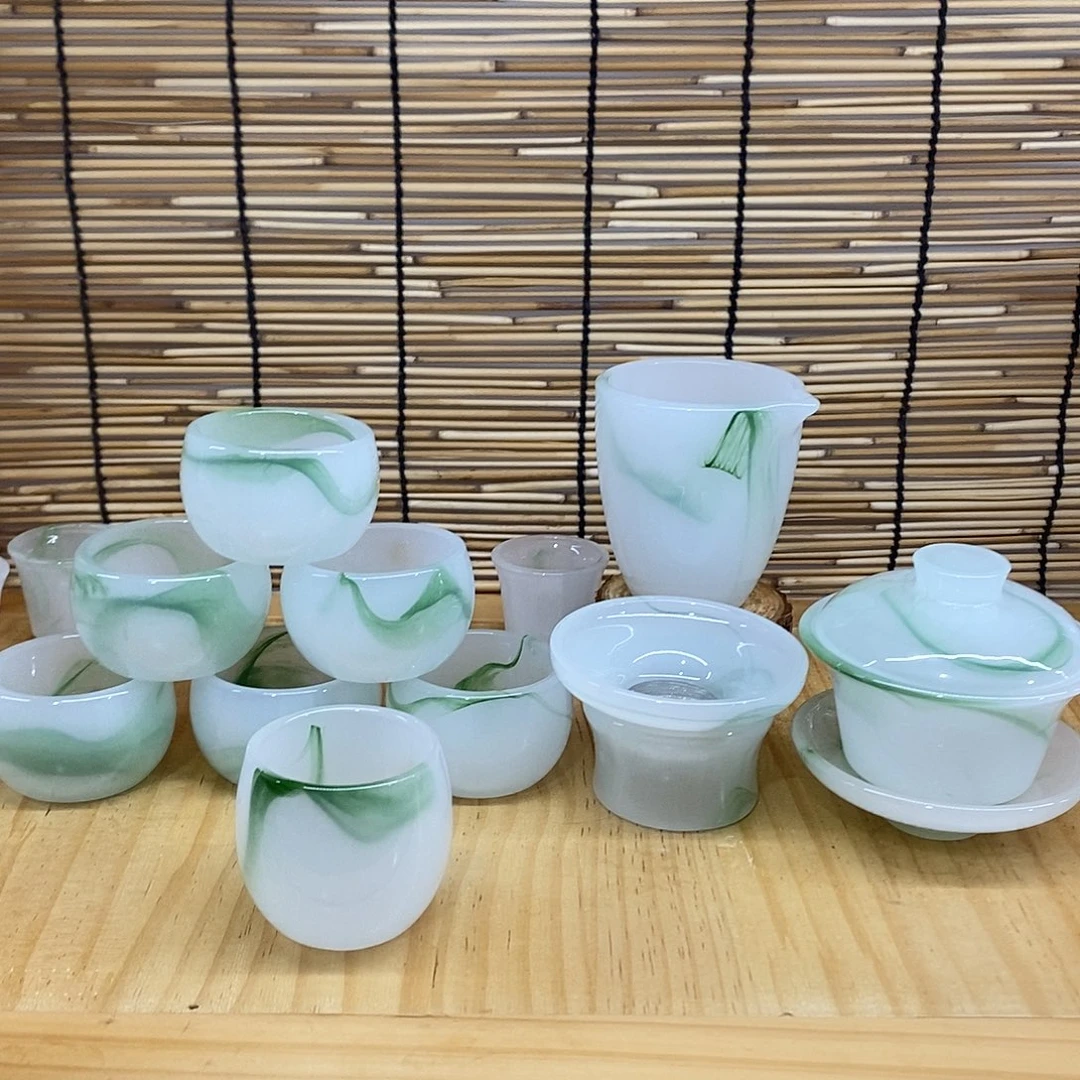 手工艺品琉璃中秋福利，飘绿一套，主人杯1