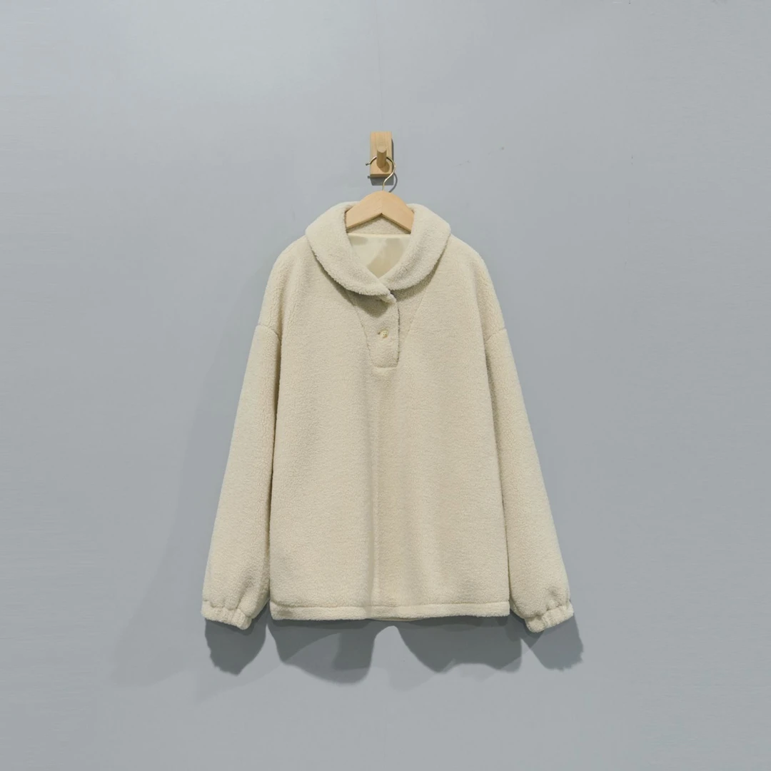 【且听风吟】0111988文艺翻领半门襟仿糕毛保暖上衣  衣长68胸围136