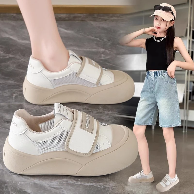 女童运动鞋2025夏季新款透气单网板鞋休闲女孩小白鞋儿童跑步鞋子
