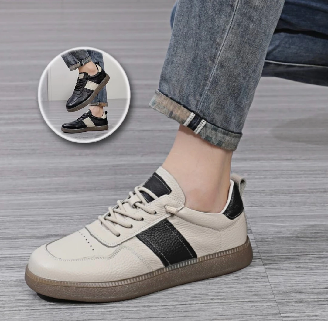 【头层牛皮】春夏冰岛黑巧男士休闲男鞋时尚百搭平底低帮单层四季鞋