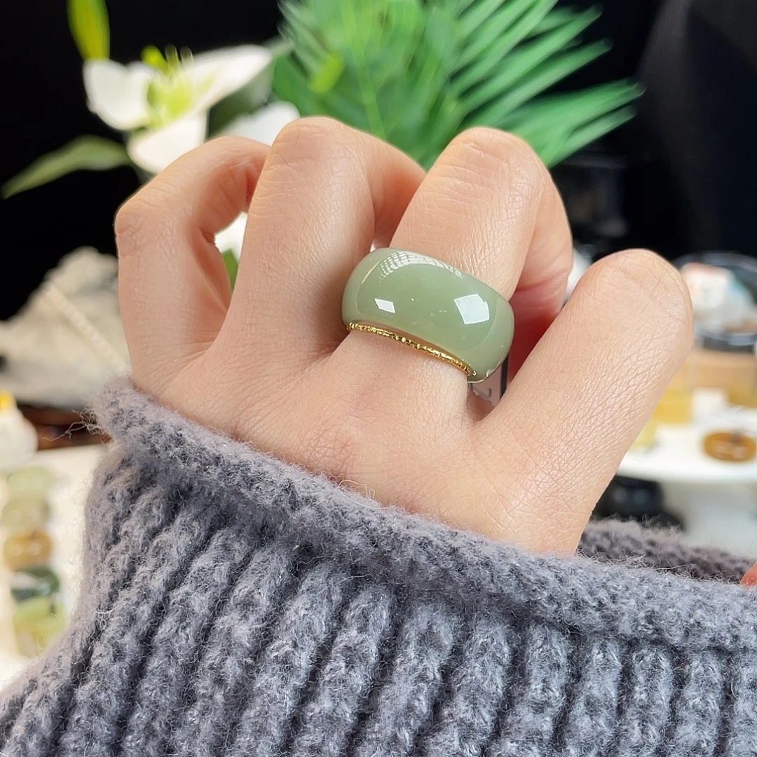 和田玉未镶嵌戒指E114冰玉青提墩墩18不退换