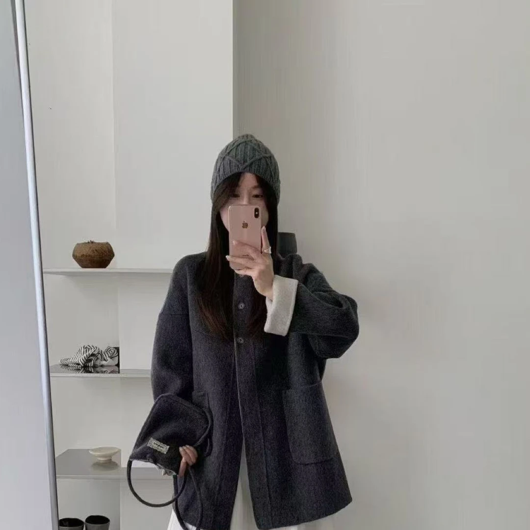 韩尤简同款百搭休闲羊绒外套