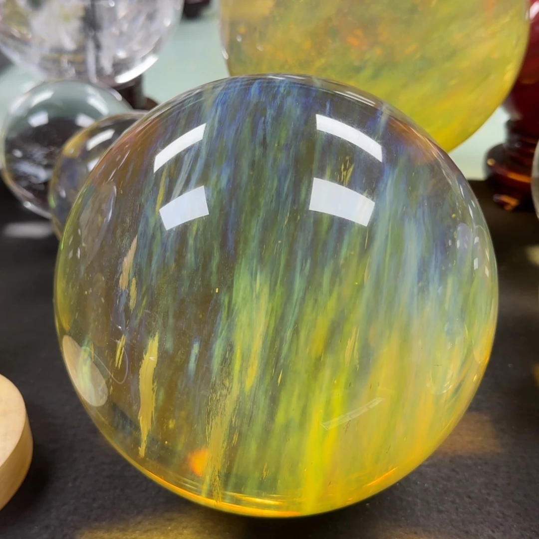 石材欧****1黄水17公分水晶球摆件
