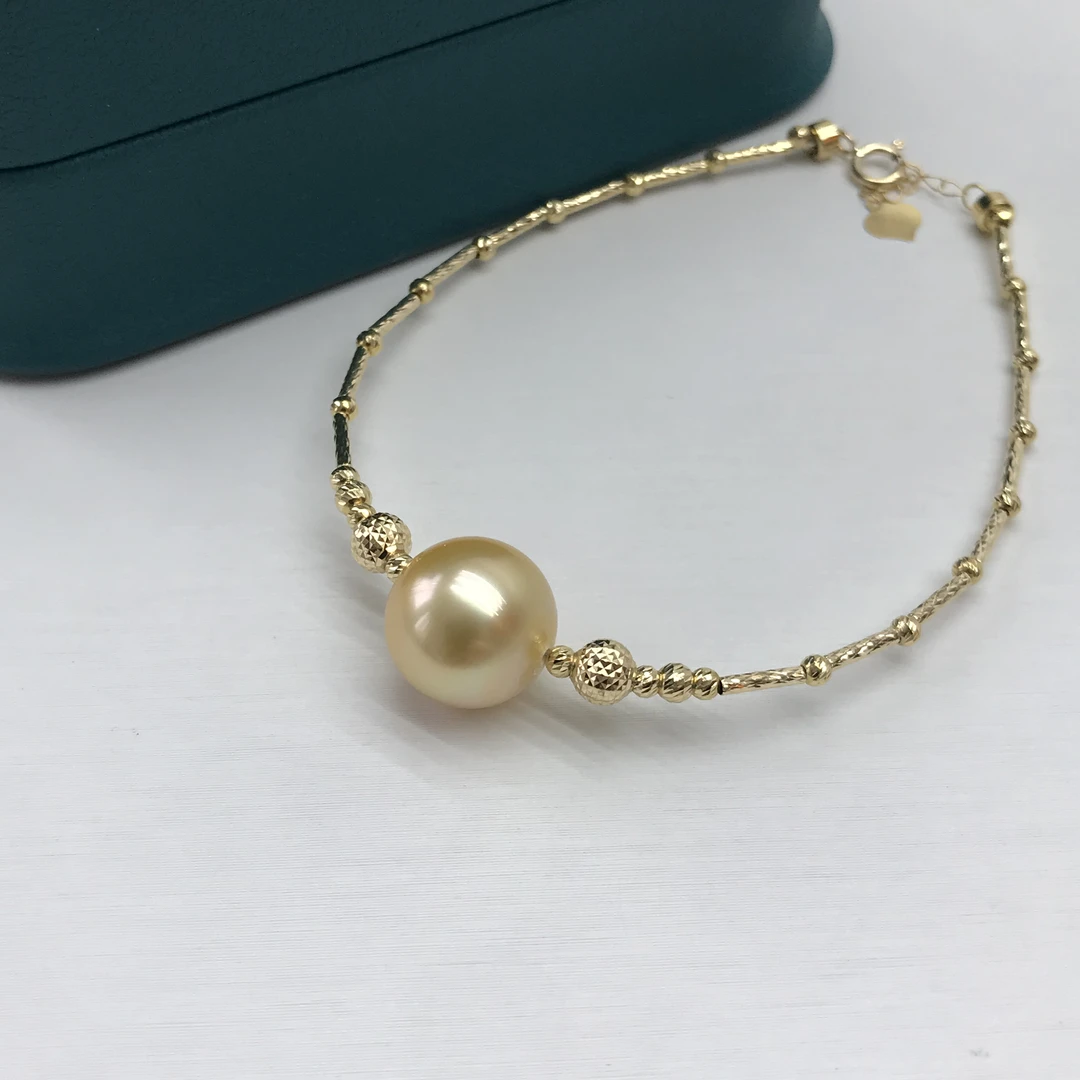 海水金珠单颗18K金手链可调节简约百搭10-11mm