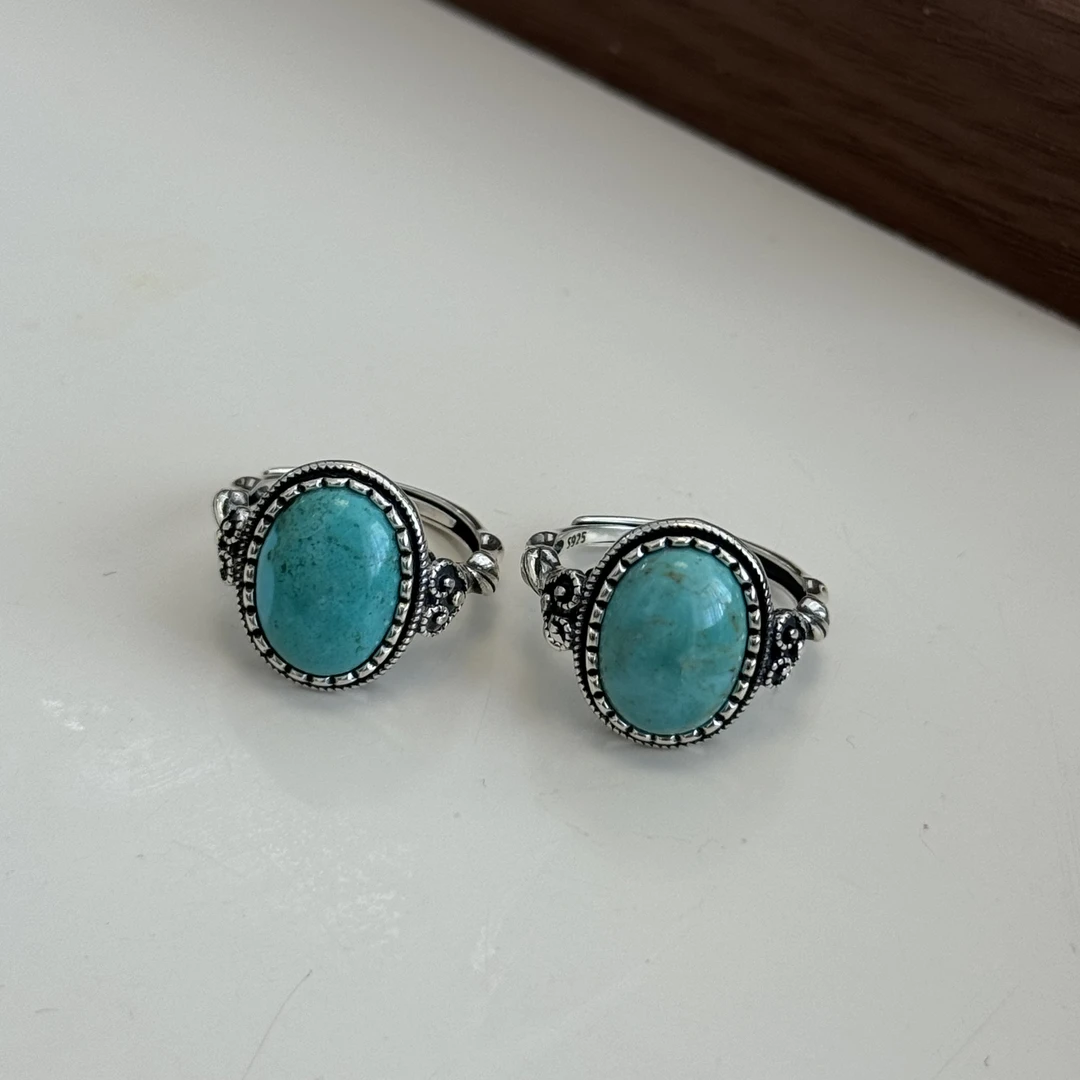 925银戒指 合金复古民族风开口可调节镶嵌