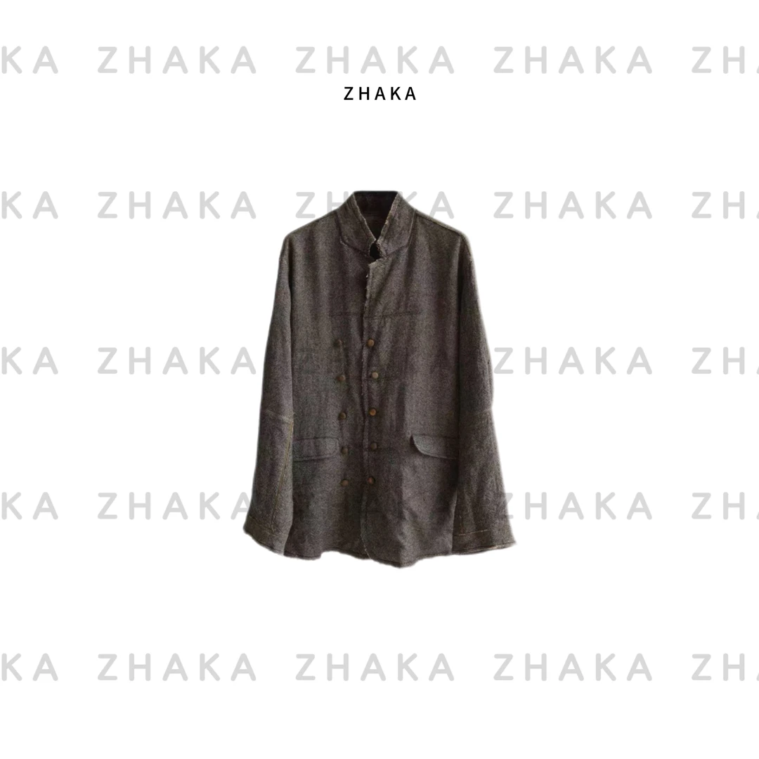 ZHAKA/羊毛拼接毛边做旧外套zk1259