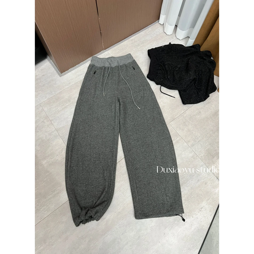 晓宇女装【拉链香蕉裤】红人上新极简风立体剪裁加绒裤脚抽绳休闲裤