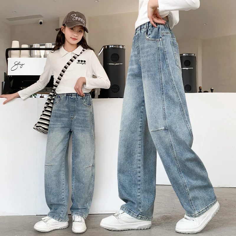 女童窄版弯刀牛仔裤长裤2025春秋季新款儿童中大童女孩洋气宽松潮