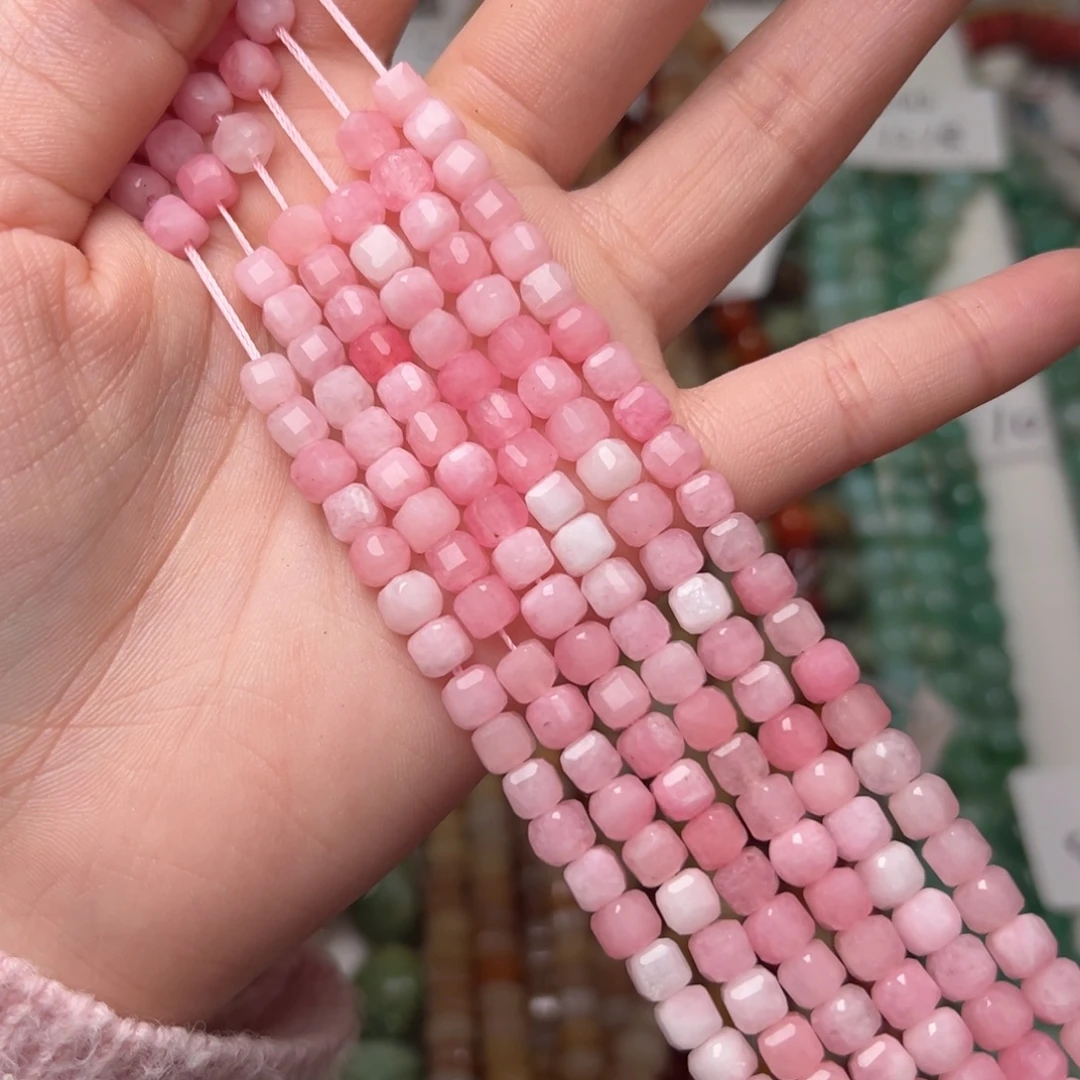 玛瑙/玉髓合金珠宝半成品L767。5mm粉澳宝钻切方糖一条