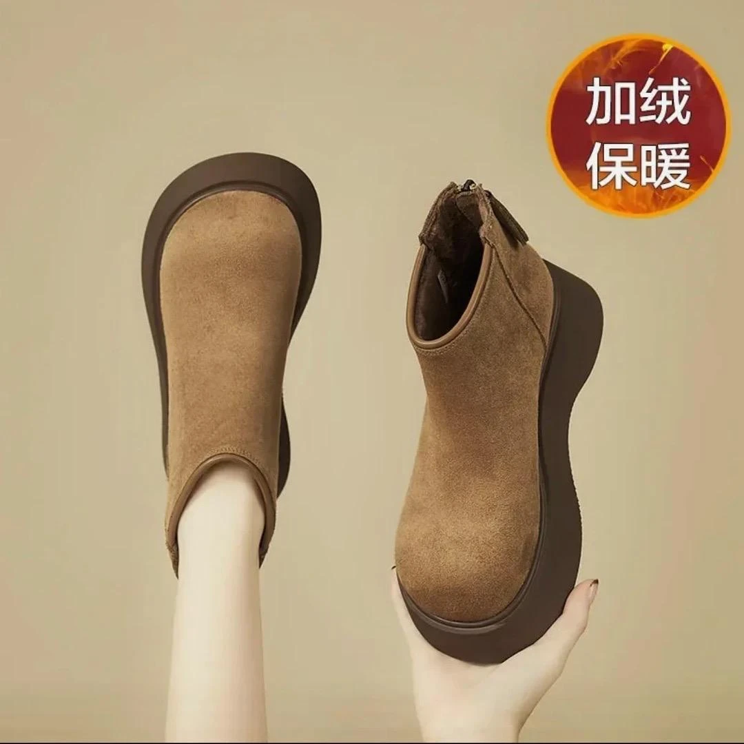 2025秋冬英伦风厚底增高圆头复古加绒短靴舒适百搭马丁靴女雪地靴